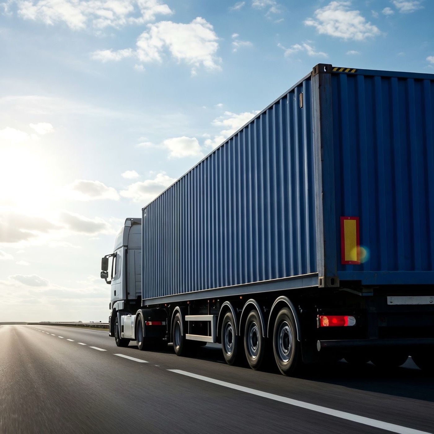 Container truck on the highway for road freight and cross-border transport
